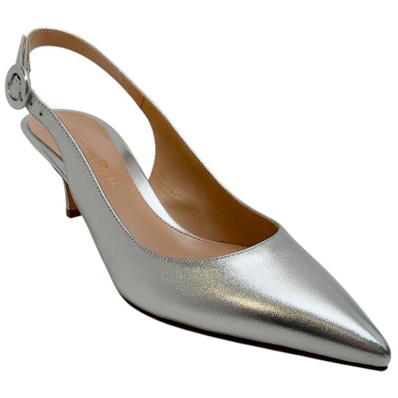 Gianvito Rossi Silver Leather Anna Slingback Pumps - Picture 1 of 7